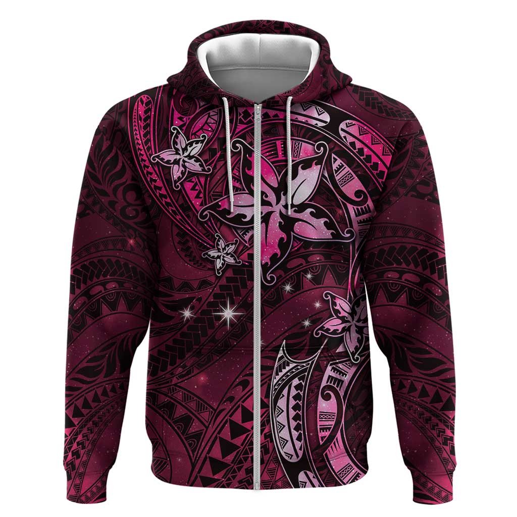 Hawaii Makahiki Season Zip Hoodie Floral Tribal Tattoo Pink Galaxy LT05 Zip Hoodie Pink - Polynesian Pride
