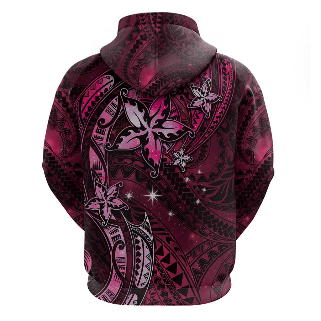 Hawaii Makahiki Season Zip Hoodie Floral Tribal Tattoo Pink Galaxy