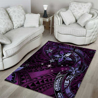 Hawaii Makahiki Season Area Rug Floral Tribal Tattoo Purple Galaxy