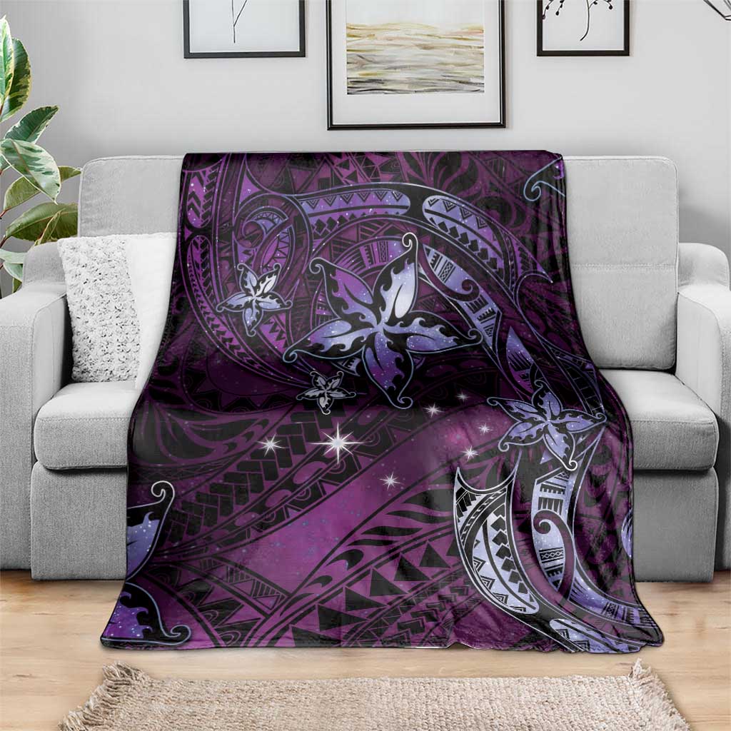 Hawaii Makahiki Season Blanket Floral Tribal Tattoo Purple Galaxy