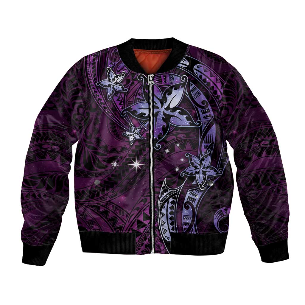 Hawaii Makahiki Season Bomber Jacket Floral Tribal Tattoo Purple Galaxy LT05 Unisex Purple - Polynesian Pride