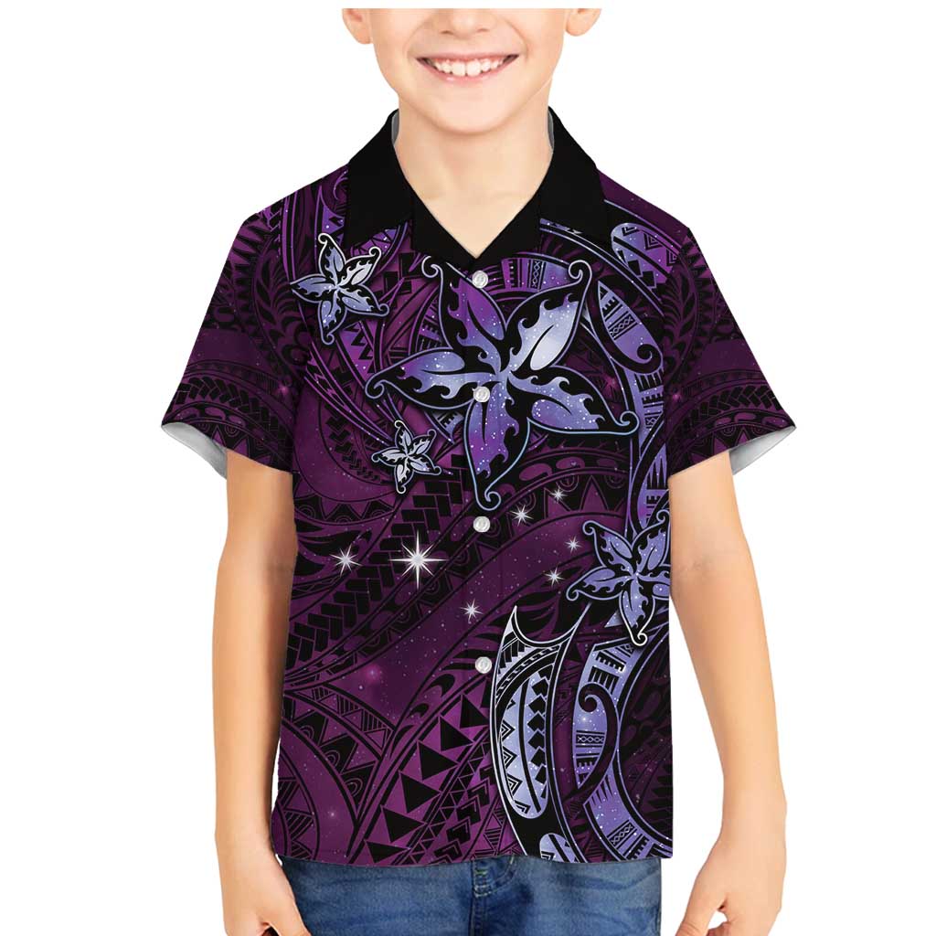 Hawaii Makahiki Season Family Matching Mermaid Dress and Hawaiian Shirt Floral Tribal Tattoo Purple Galaxy