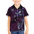 Hawaii Makahiki Season Family Matching Off The Shoulder Long Sleeve Dress and Hawaiian Shirt Floral Tribal Tattoo Purple Galaxy