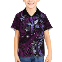 Hawaii Makahiki Season Family Matching Puletasi and Hawaiian Shirt Floral Tribal Tattoo Purple Galaxy