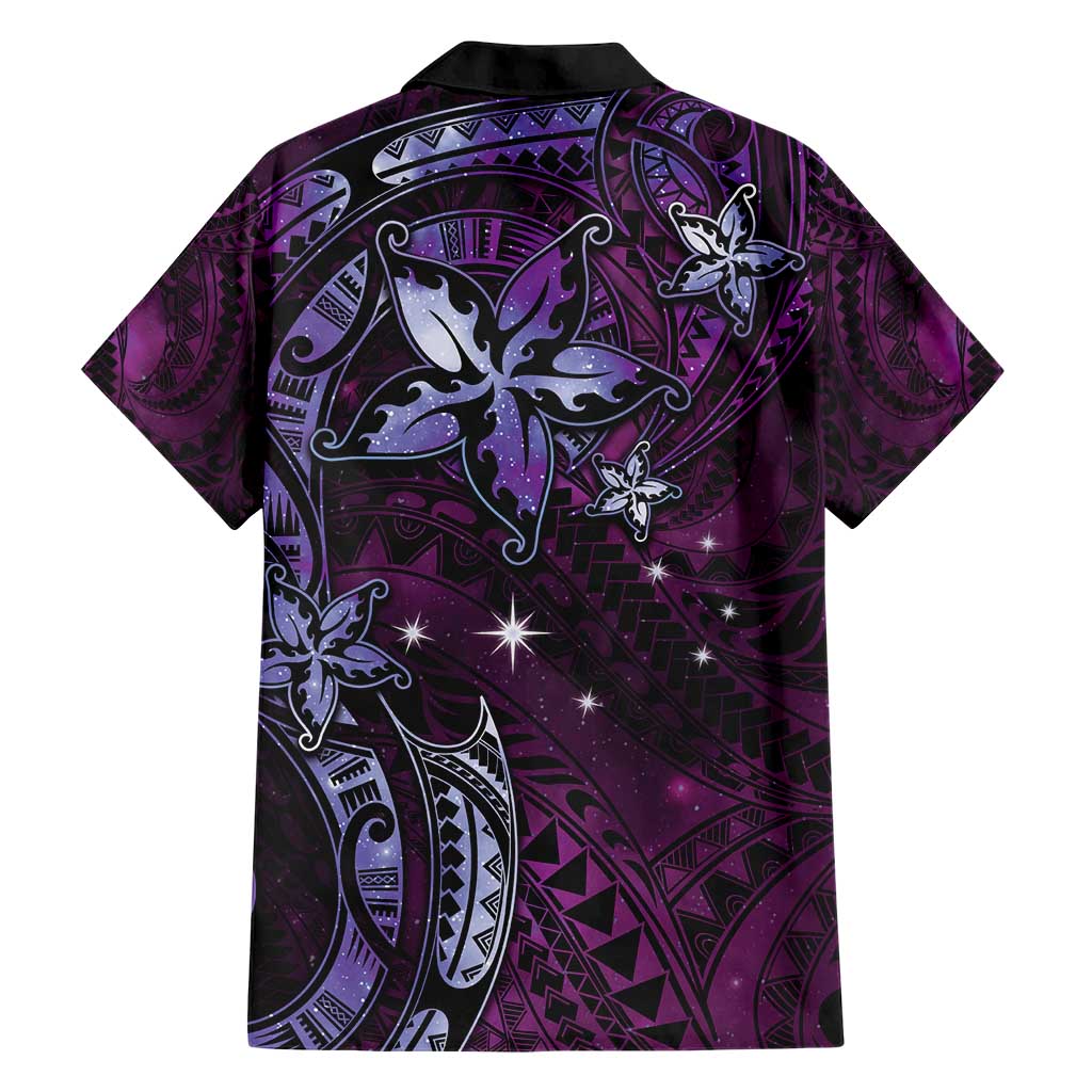 Hawaii Makahiki Season Family Matching Short Sleeve Bodycon Dress and Hawaiian Shirt Floral Tribal Tattoo Purple Galaxy LT05 - Polynesian Pride