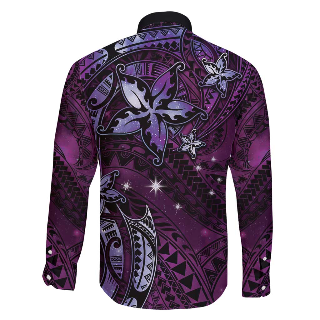 Hawaii Makahiki Season Family Matching Short Sleeve Bodycon Dress and Hawaiian Shirt Floral Tribal Tattoo Purple Galaxy LT05 - Polynesian Pride