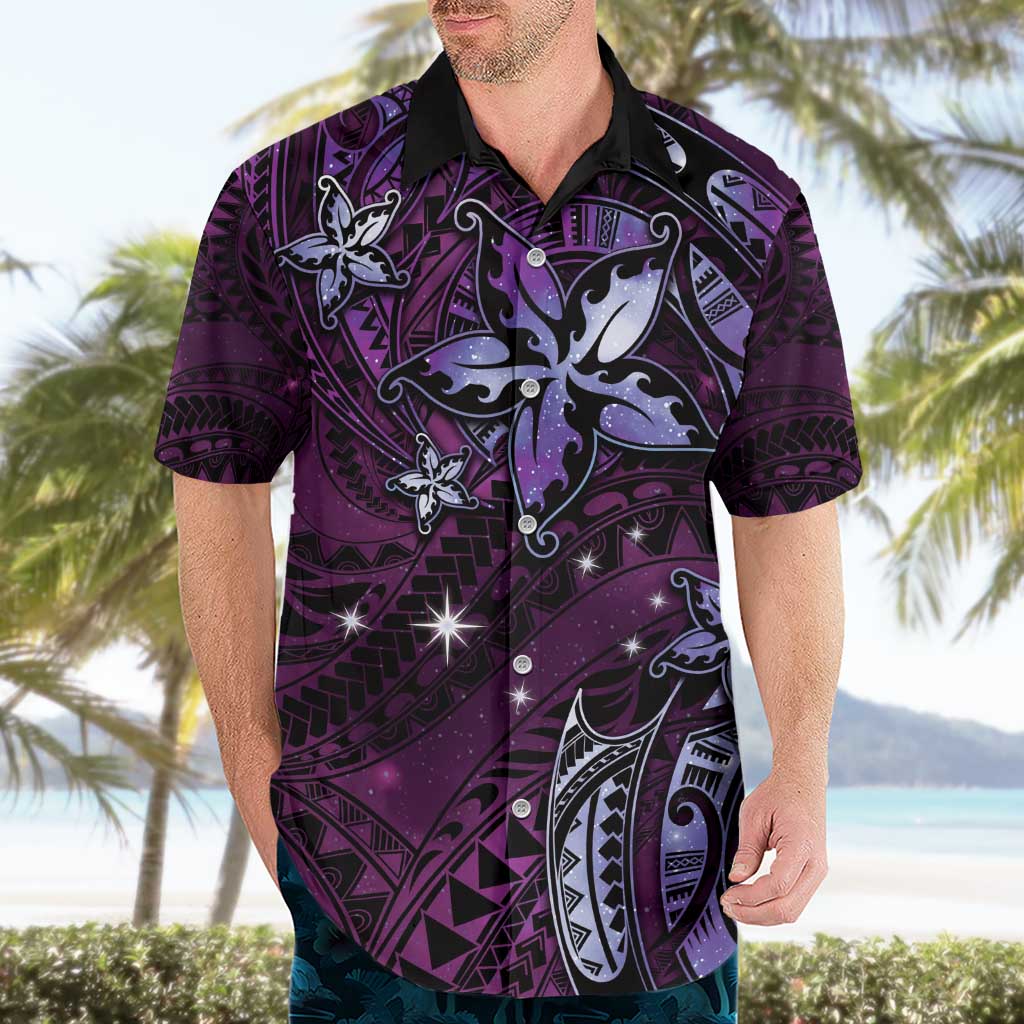 Hawaii Makahiki Season Hawaiian Shirt Floral Tribal Tattoo Purple Galaxy