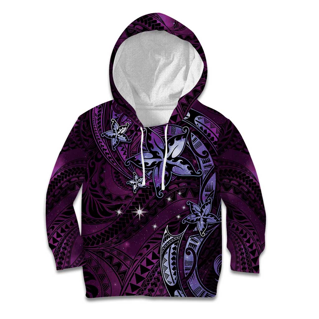 Hawaii Makahiki Season Kid Hoodie Floral Tribal Tattoo Purple Galaxy