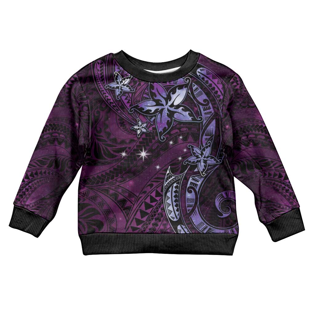 Hawaii Makahiki Season Kid Ugly Christmas Sweater Floral Tribal Tattoo Purple Galaxy