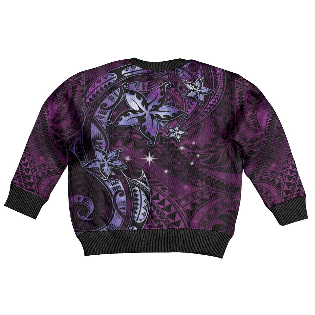 Hawaii Makahiki Season Kid Ugly Christmas Sweater Floral Tribal Tattoo Purple Galaxy