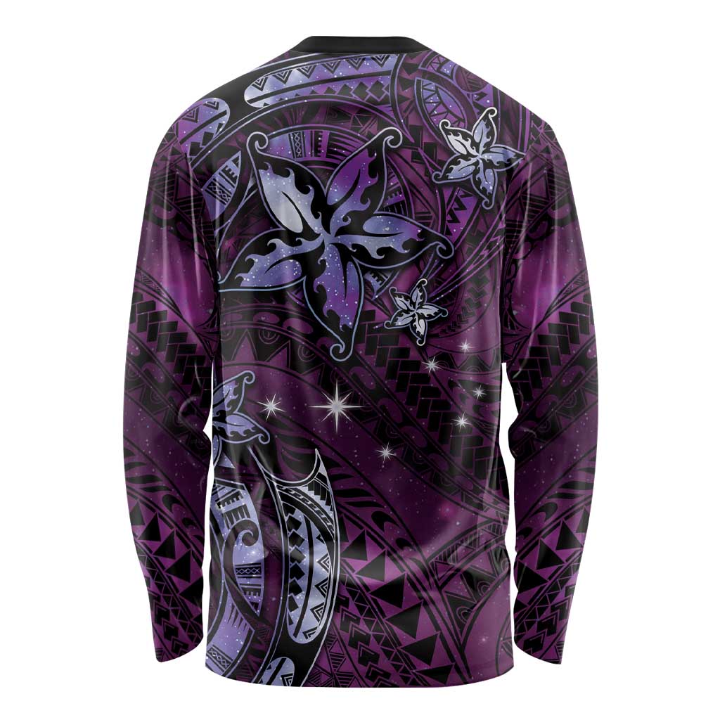 Hawaii Makahiki Season Long Sleeve Shirt Floral Tribal Tattoo Purple Galaxy