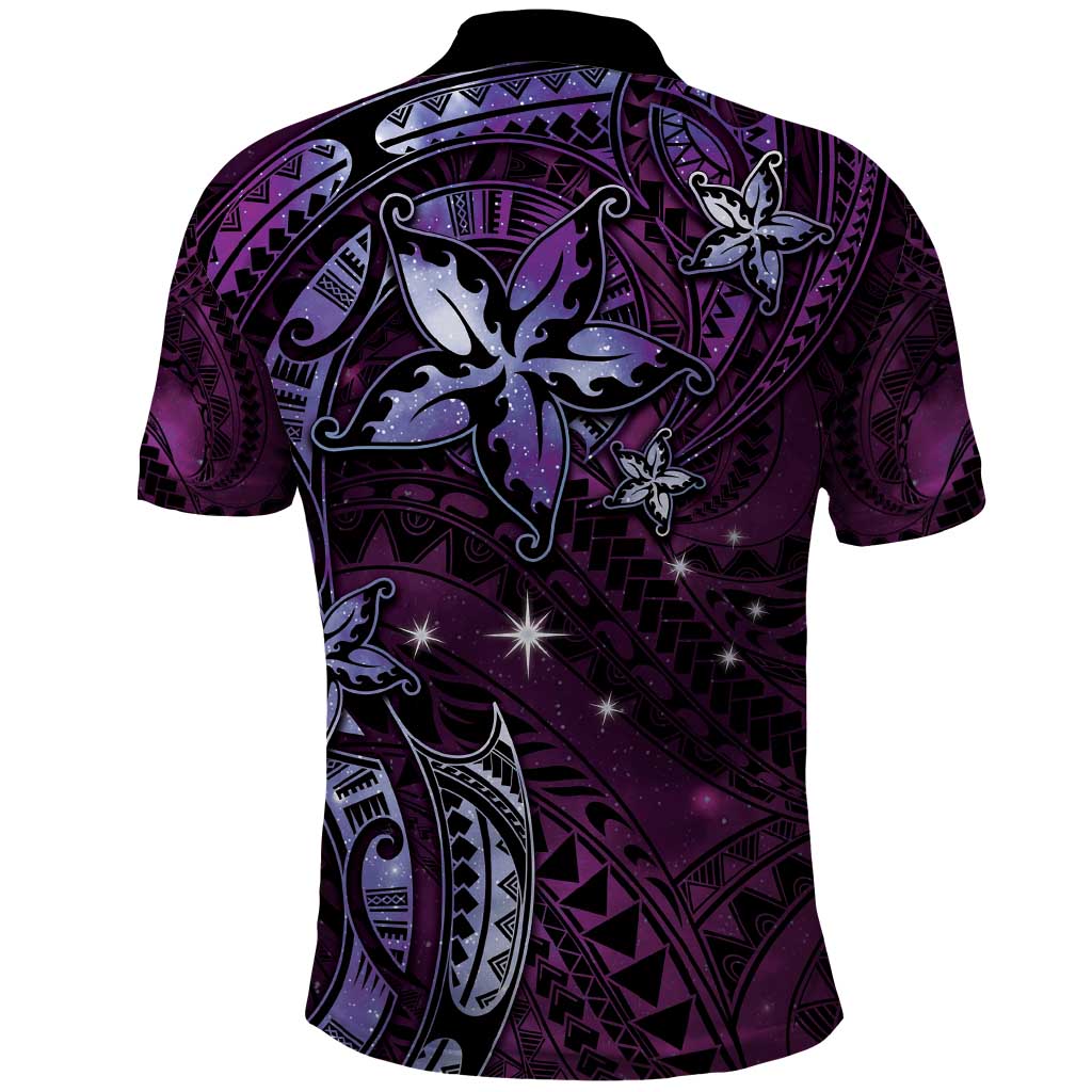 Hawaii Makahiki Season Polo Shirt Floral Tribal Tattoo Purple Galaxy