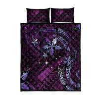 Hawaii Makahiki Season Quilt Bed Set Floral Tribal Tattoo Purple Galaxy