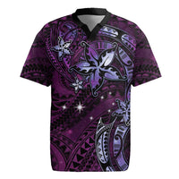 Hawaii Makahiki Season Rugby Jersey Floral Tribal Tattoo Purple Galaxy
