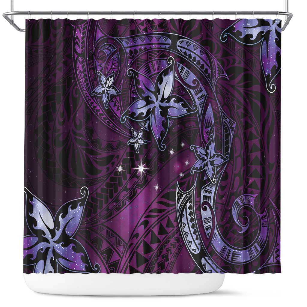 Hawaii Makahiki Season Shower Curtain Floral Tribal Tattoo Purple Galaxy LT05 Purple - Polynesian Pride