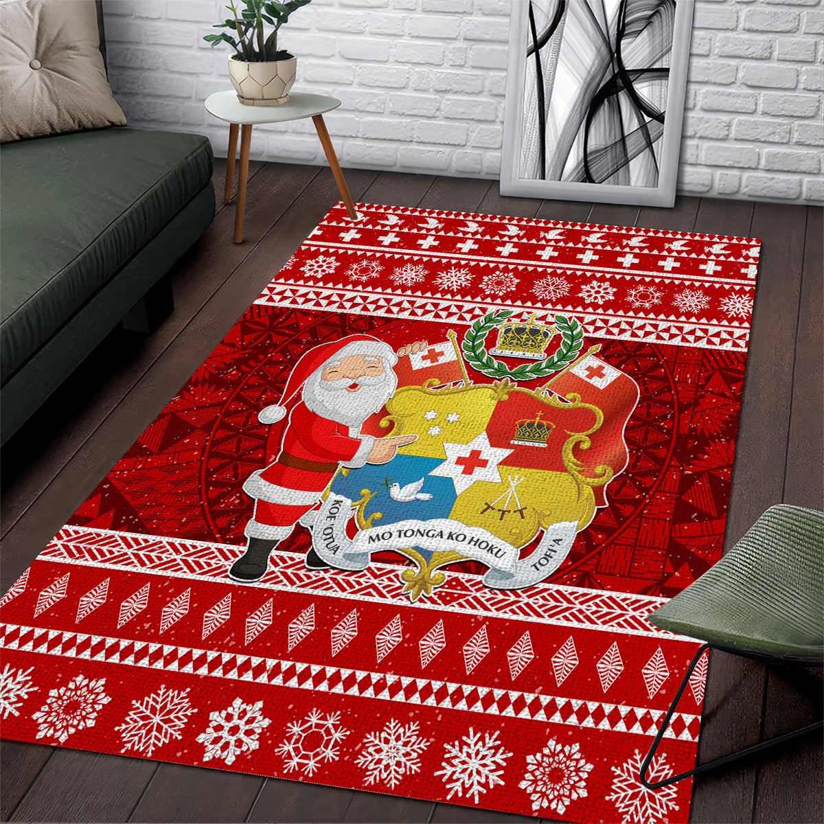 Tonga Christmas Area Rug Kilisimasi Fiefia Santas Coat Of Arms LT05 Red - Polynesian Pride
