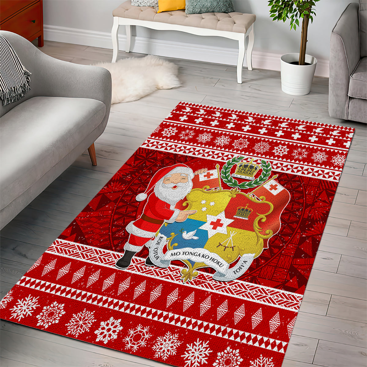 Tonga Christmas Area Rug Kilisimasi Fiefia Santas Coat Of Arms LT05 - Polynesian Pride