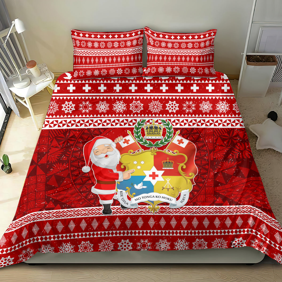 Tonga Christmas Bedding Set Kilisimasi Fiefia Santas Coat Of Arms LT05 - Polynesian Pride
