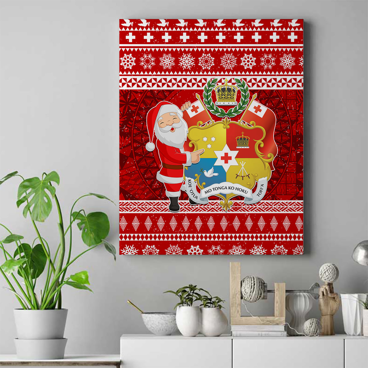 Tonga Christmas Canvas Wall Art Kilisimasi Fiefia Santas Coat Of Arms LT05 Red - Polynesian Pride