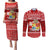 Personalized Tonga Christmas Couples Matching Puletasi Dress and Long Sleeve Button Shirts Kilisimasi Fiefia Santas Coat Of Arms LT05 Red - Polynesian Pride