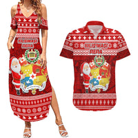Personalized Tonga Christmas Couples Matching Summer Maxi Dress and Hawaiian Shirt Kilisimasi Fiefia Santas Coat Of Arms LT05 Red - Polynesian Pride