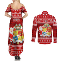 Personalized Tonga Christmas Couples Matching Summer Maxi Dress and Long Sleeve Button Shirts Kilisimasi Fiefia Santas Coat Of Arms LT05 - Polynesian Pride