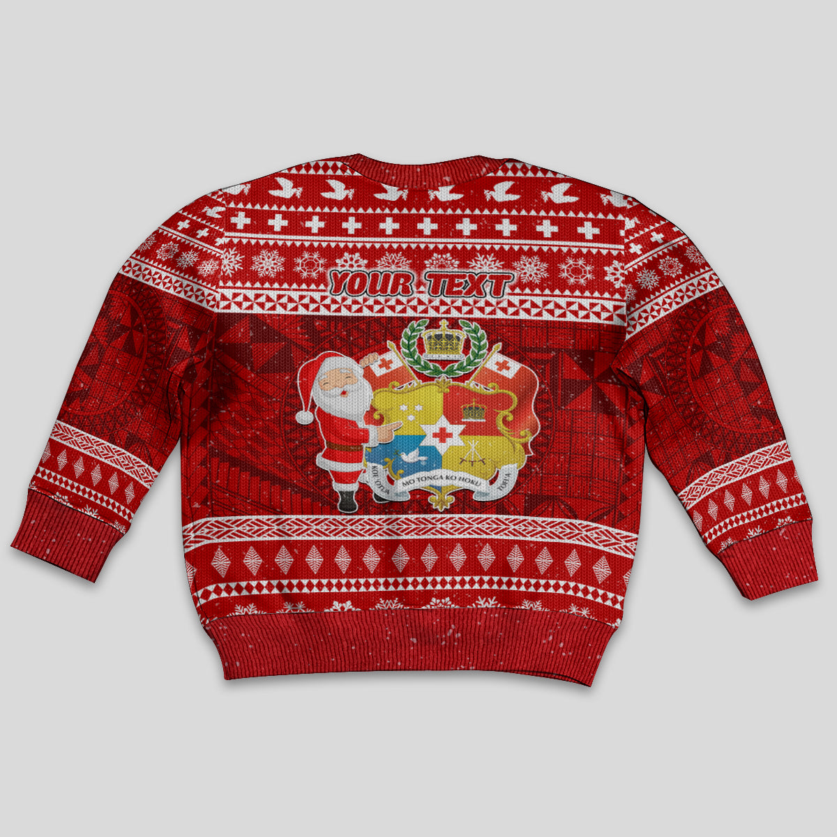 Personalised Tonga Christmas Kid Ugly Christmas Sweater Kilisimasi Fiefia Santas Coat Of Arms LT05 - Polynesian Pride