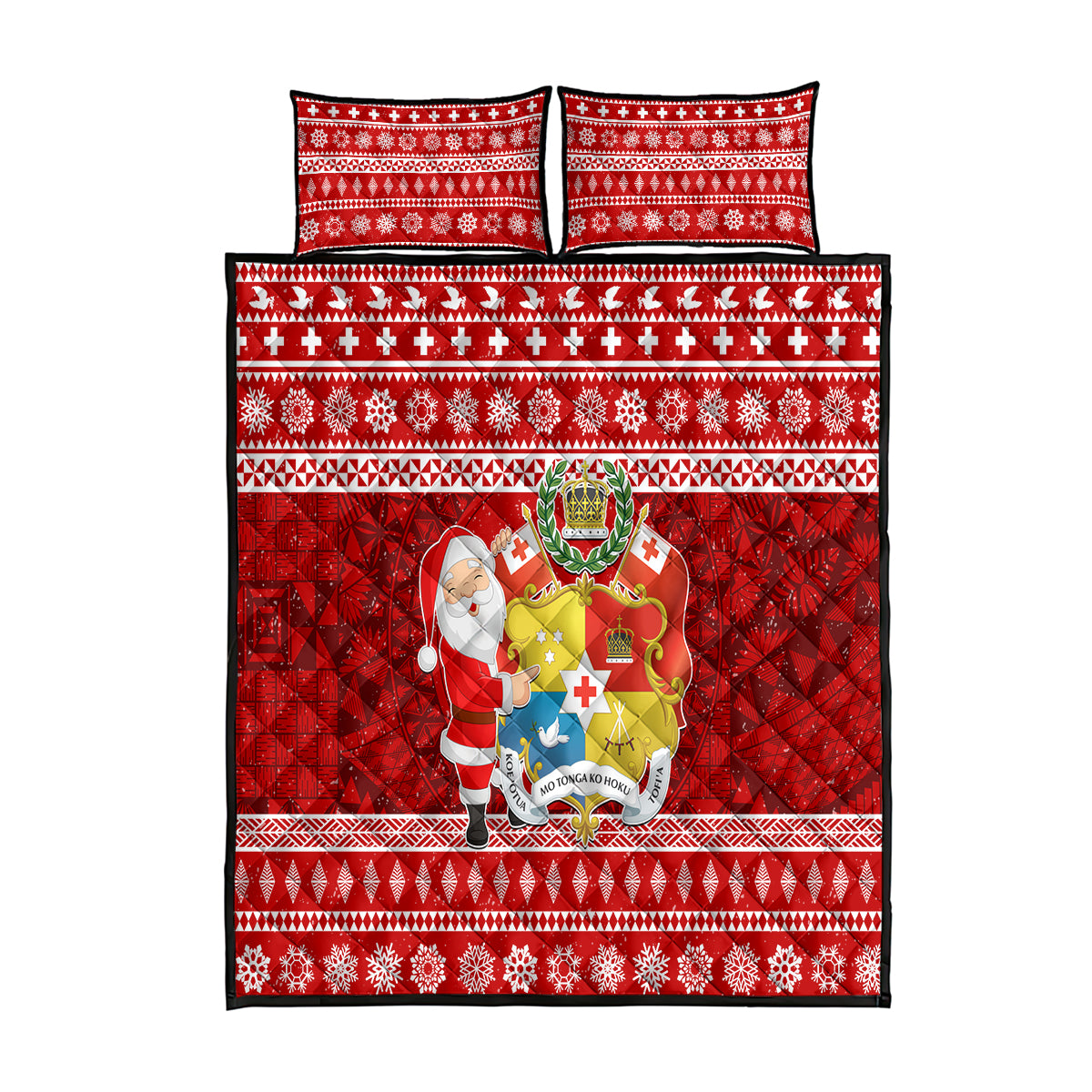 Tonga Christmas Quilt Bed Set Kilisimasi Fiefia Santas Coat Of Arms LT05 Red - Polynesian Pride