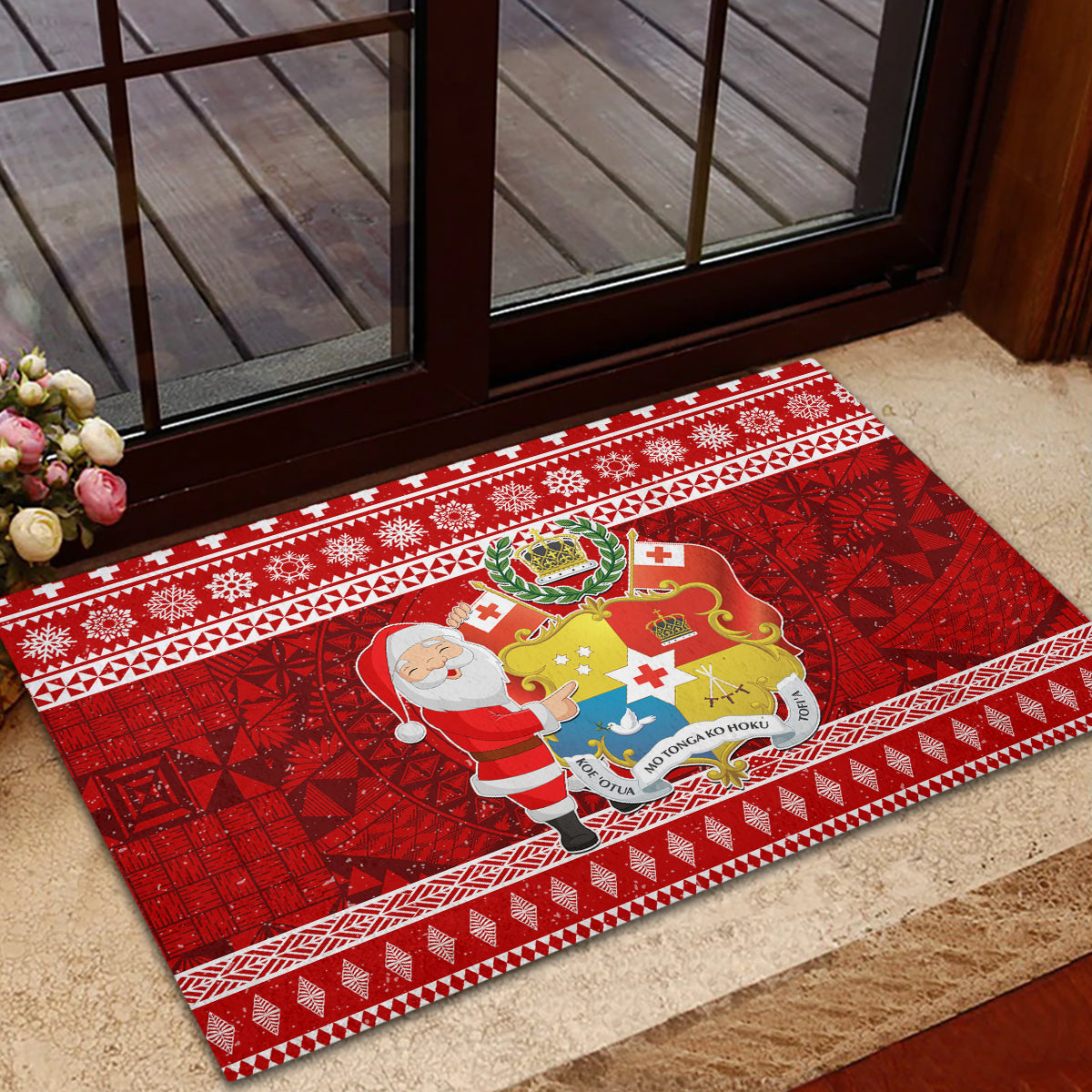 Tonga Christmas Rubber Doormat Kilisimasi Fiefia Santas Coat Of Arms LT05 - Polynesian Pride
