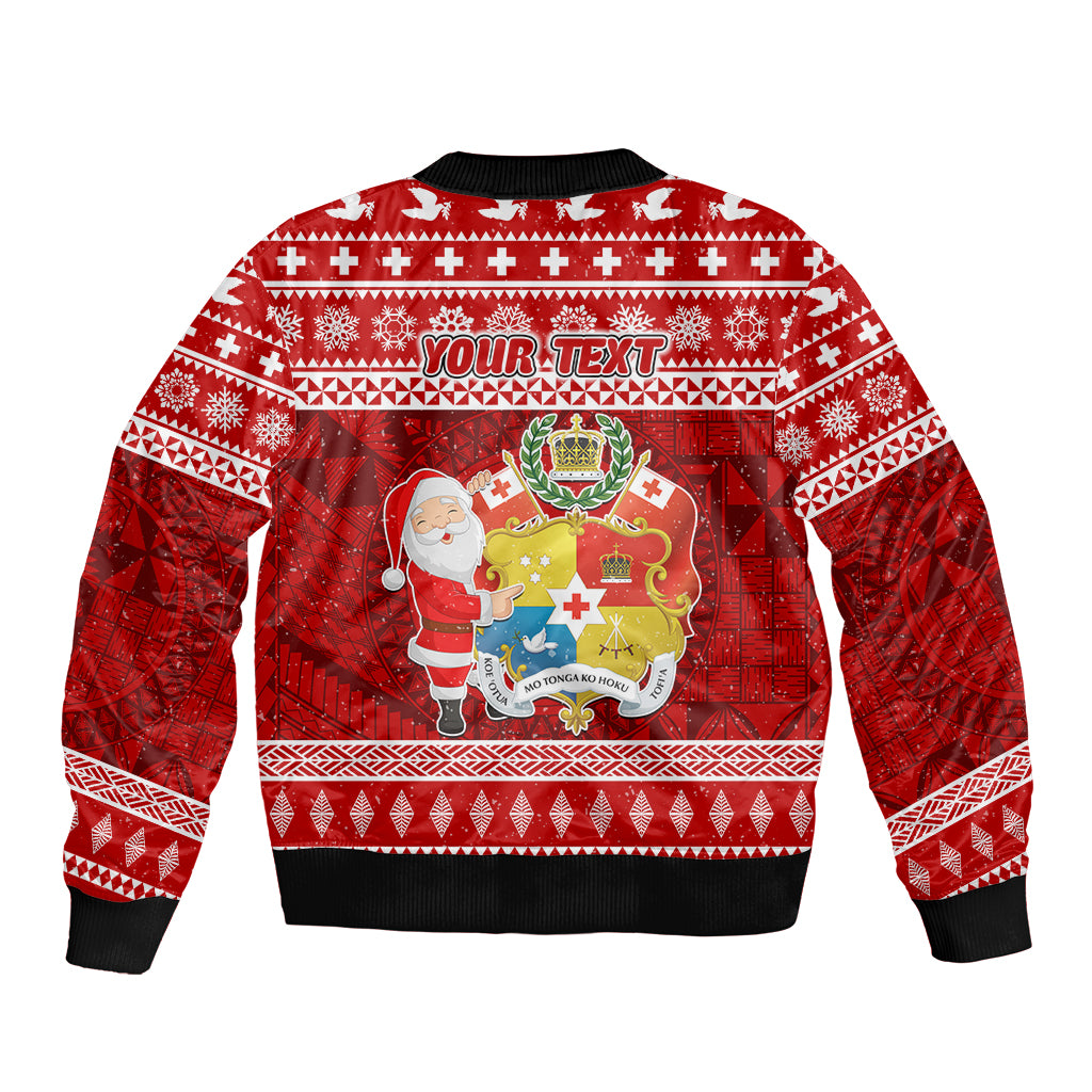 Personalized Tonga Christmas Sleeve Zip Bomber Jacket Kilisimasi Fiefia Santas Coat Of Arms LT05 - Polynesian Pride