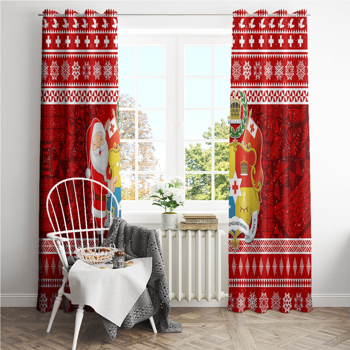 Tonga Christmas Window Curtain Kilisimasi Fiefia Santas Coat Of Arms LT05 - Polynesian Pride