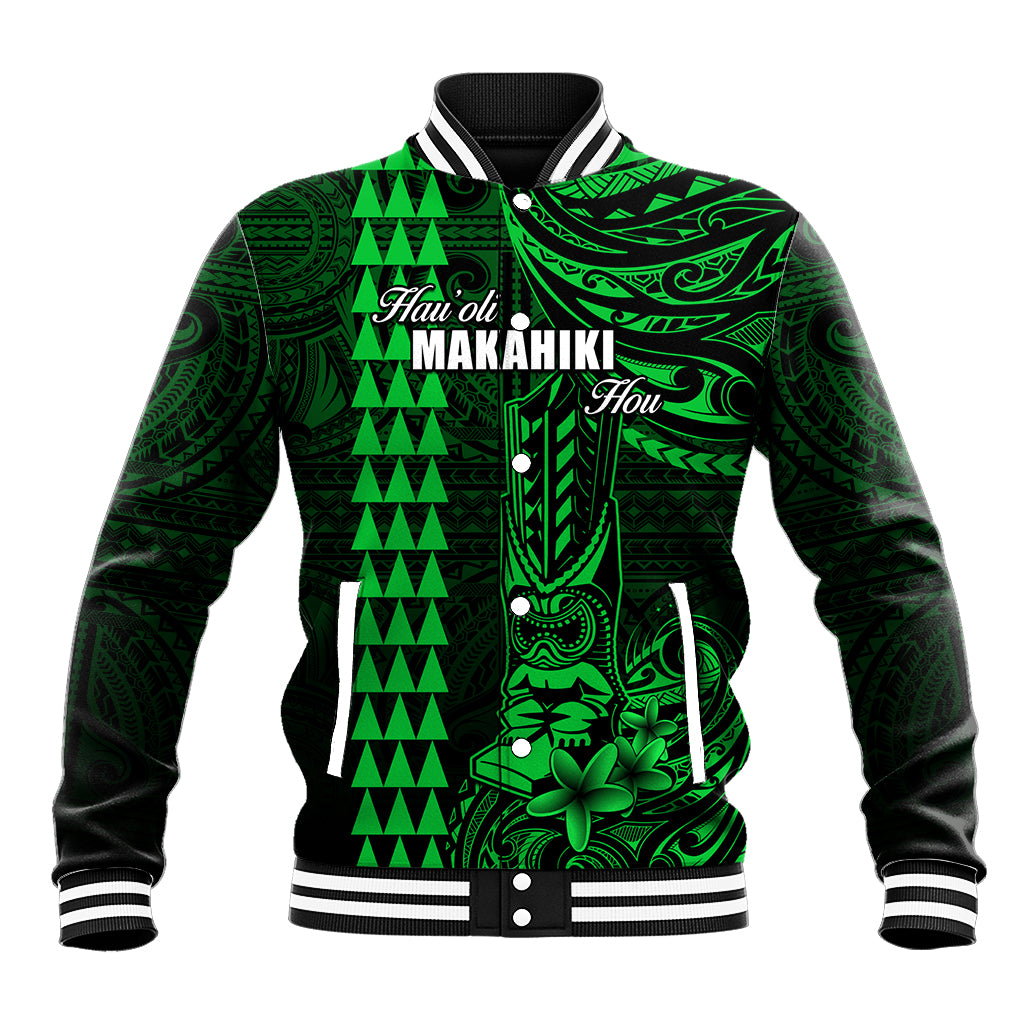 Personalized Hawaii Hauoli Makahiki Hou Baseball Jacket Lono Hawaiian God Kakau Polynesian Tribal Green LT05 Unisex Green - Polynesian Pride