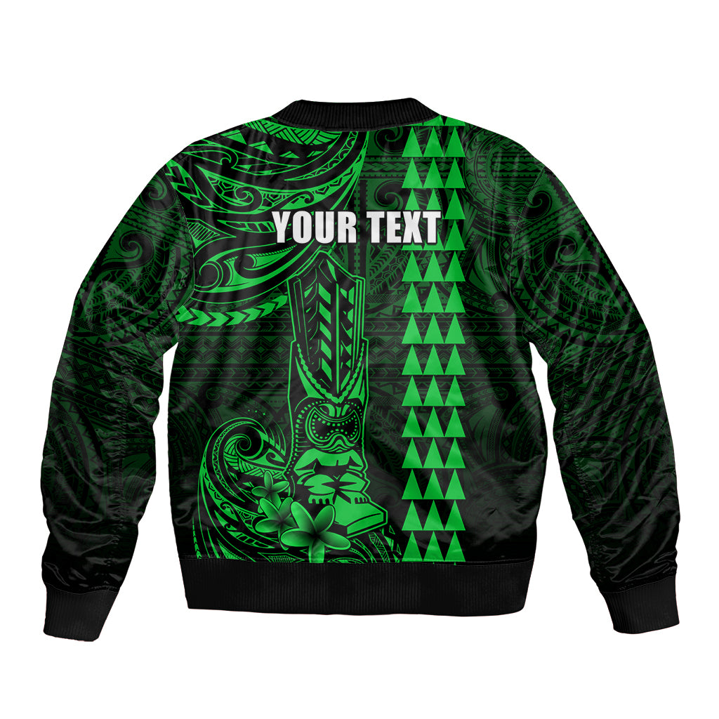 Personalized Hawaii Hauoli Makahiki Hou Bomber Jacket Lono Hawaiian God Kakau Polynesian Tribal Green LT05 - Polynesian Pride