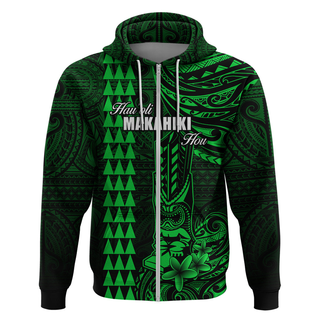 Personalized Hawaii Hauoli Makahiki Hou Hoodie Lono Hawaiian God Kakau Polynesian Tribal Green LT05 - Polynesian Pride