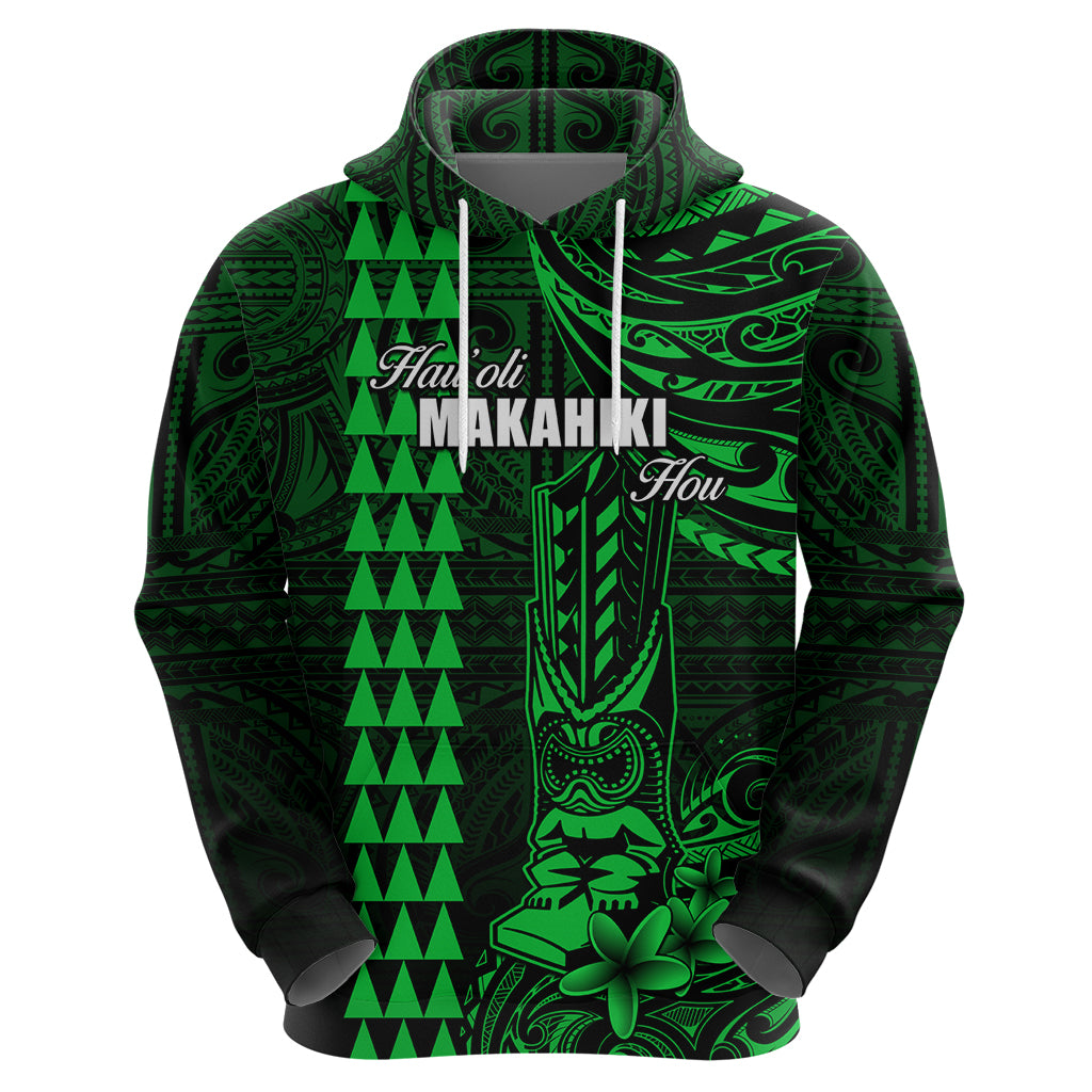 Personalized Hawaii Hauoli Makahiki Hou Hoodie Lono Hawaiian God Kakau Polynesian Tribal Green LT05 - Polynesian Pride