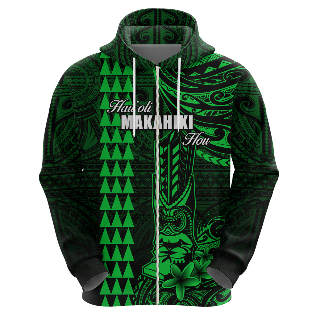 Personalized Hawaii Hauoli Makahiki Hou Hoodie Lono Hawaiian God Kakau Polynesian Tribal Green LT05 - Polynesian Pride
