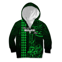 Personalized Hawaii Hauoli Makahiki Hou Kid Hoodie Lono Hawaiian God Kakau Polynesian Tribal Green LT05 Zip Hoodie Green - Polynesian Pride