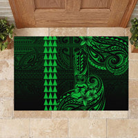 Hawaii Hauoli Makahiki Hou Rubber Doormat Lono Hawaiian God Kakau Polynesian Tribal Green LT05 - Polynesian Pride