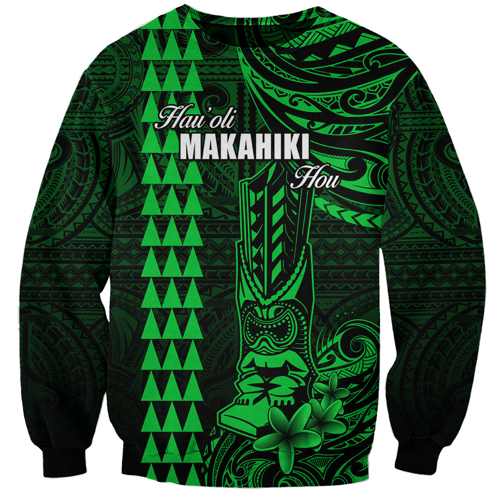 Personalized Hawaii Hauoli Makahiki Hou Sweatshirt Lono Hawaiian God Kakau Polynesian Tribal Green LT05 Unisex Green - Polynesian Pride
