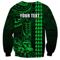 Personalized Hawaii Hauoli Makahiki Hou Sweatshirt Lono Hawaiian God Kakau Polynesian Tribal Green LT05 - Polynesian Pride
