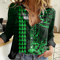 Personalized Hawaii Hauoli Makahiki Hou Women Casual Shirt Lono Hawaiian God Kakau Polynesian Tribal Green LT05 Female Green - Polynesian Pride