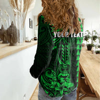 Personalized Hawaii Hauoli Makahiki Hou Women Casual Shirt Lono Hawaiian God Kakau Polynesian Tribal Green LT05 - Polynesian Pride