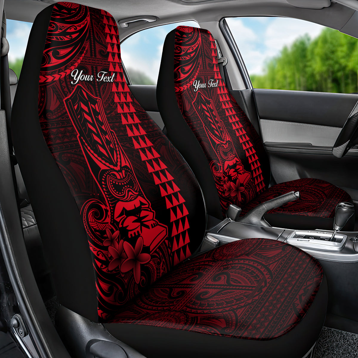 Personalized Hawaii Hauoli Makahiki Hou Car Seat Cover Lono Hawaiian God Kakau Polynesian Tribal Red LT05 - Polynesian Pride