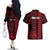 Personalized Hawaii Hauoli Makahiki Hou Couples Matching Off The Shoulder Long Sleeve Dress and Hawaiian Shirt Lono Hawaiian God Kakau Polynesian Tribal Red LT05 - Polynesian Pride