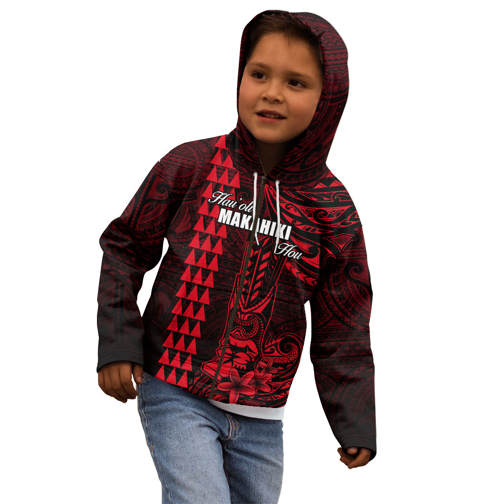 Personalized Hawaii Hauoli Makahiki Hou Kid Hoodie Lono Hawaiian God Kakau Polynesian Tribal Red LT05 - Polynesian Pride