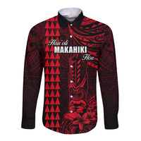 Personalized Hawaii Hauoli Makahiki Hou Long Sleeve Button Shirt Lono Hawaiian God Kakau Polynesian Tribal Red LT05 Unisex Red - Polynesian Pride
