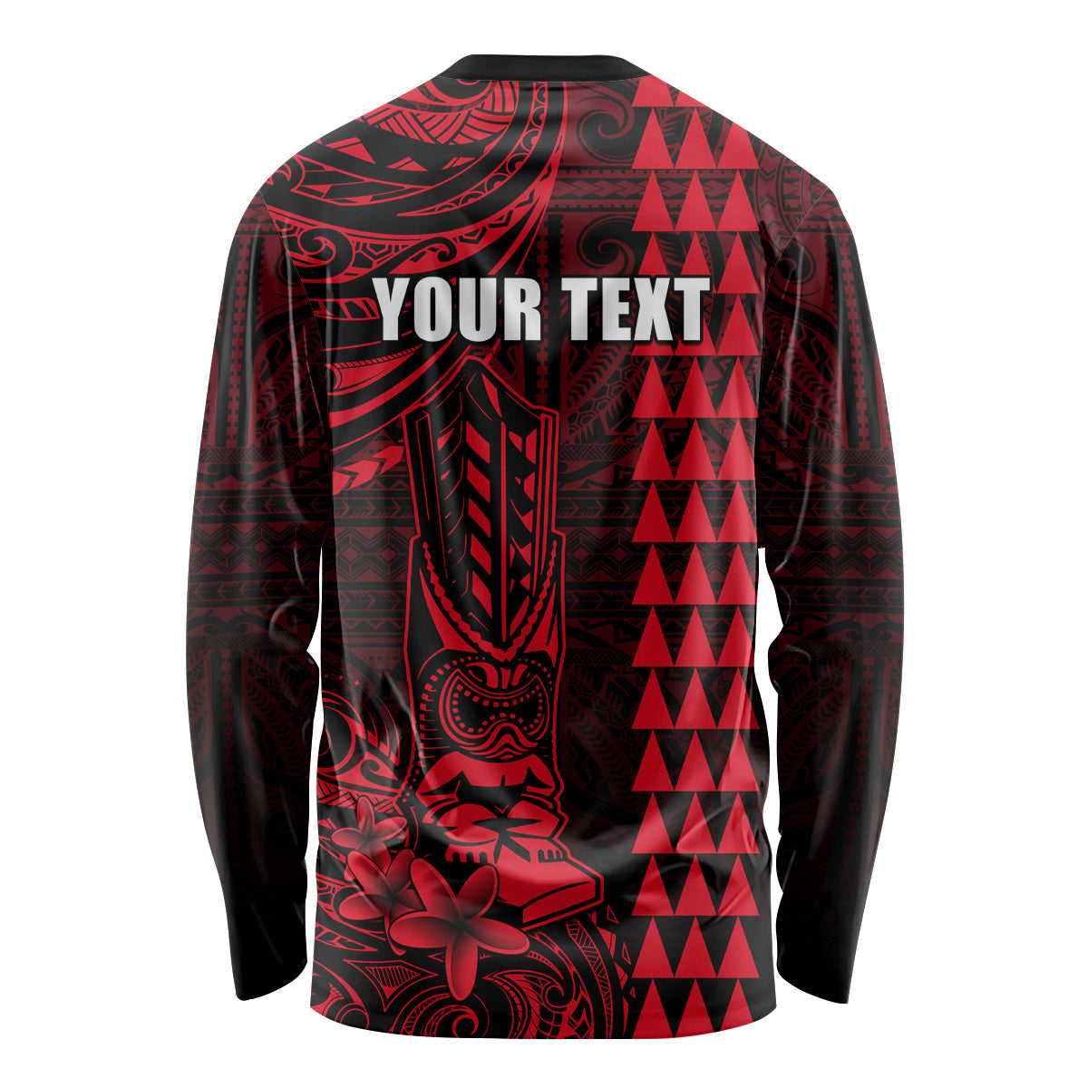 Personalized Hawaii Hauoli Makahiki Hou Long Sleeve Shirt Lono Hawaiian God Kakau Polynesian Tribal Red LT05 - Polynesian Pride