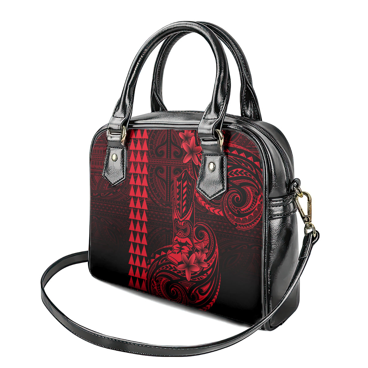 Hawaii Hauoli Makahiki Hou Shoulder Handbag Lono Hawaiian God Kakau Polynesian Tribal Red LT05 - Polynesian Pride