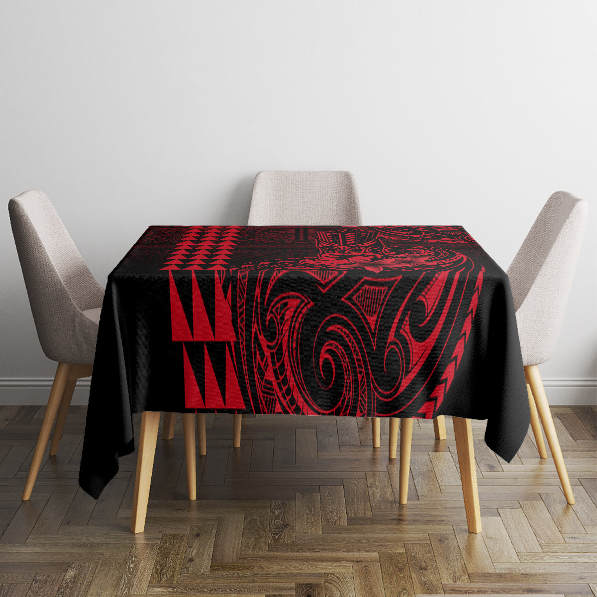 Hawaii Hauoli Makahiki Hou Tablecloth Lono Hawaiian God Kakau Polynesian Tribal Red LT05 - Polynesian Pride