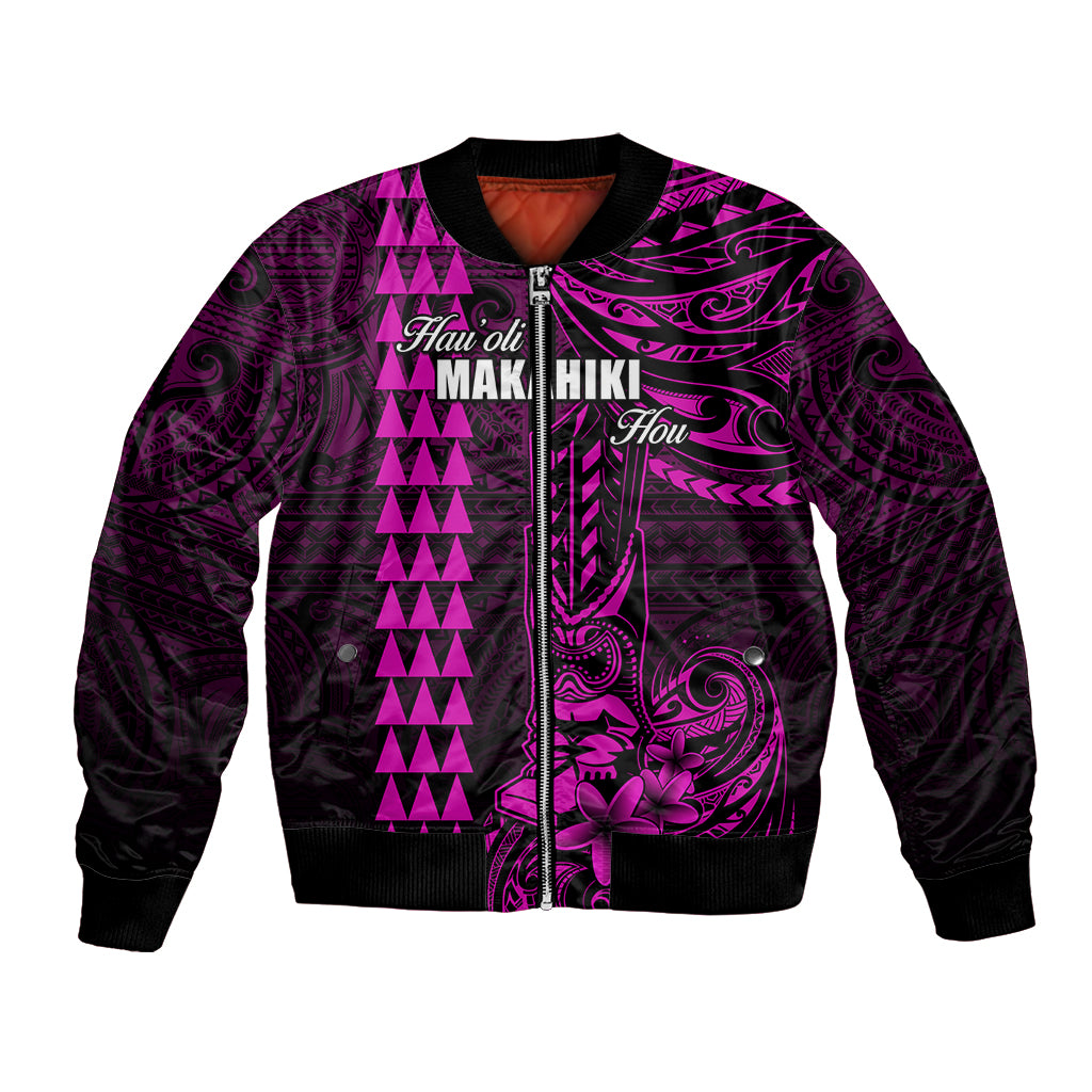 Personalized Hawaii Hauoli Makahiki Hou Bomber Jacket Lono Hawaiian God Kakau Polynesian Tribal Pink LT05 Unisex Pink - Polynesian Pride